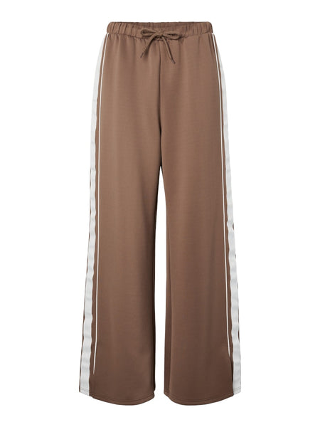 PIECES Side Stripe Wide Leg Joggers in Brown