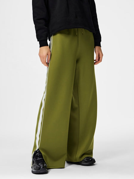 PIECES Side Stripe Wide Leg Joggers in Green