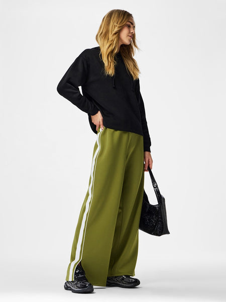 PIECES Side Stripe Wide Leg Joggers in Green