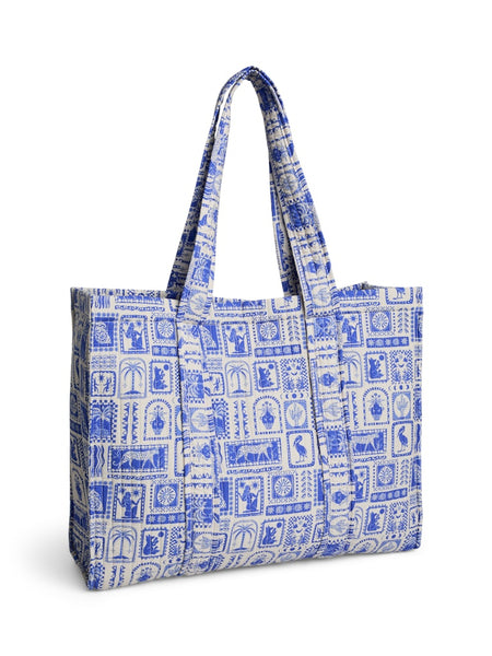 PIECES Quilted Patterned Shopper Bag in Blue