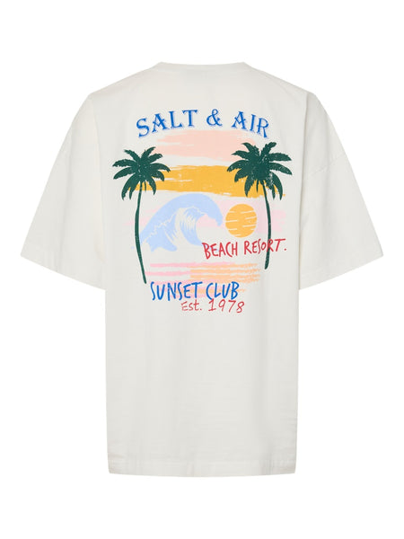 PIECES Oversized Printed "Sunset Club" T-Shirt in Cream