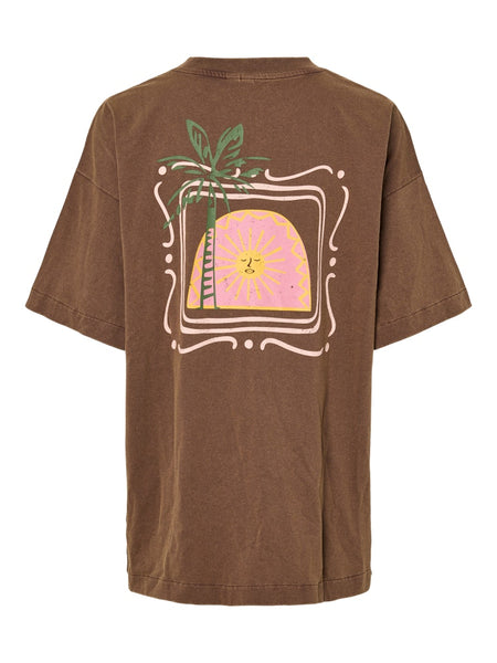 PIECES Oversized Printed Sun T-Shirt in Brown
