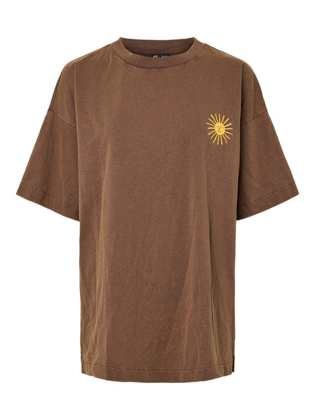 PIECES Oversized Printed Sun T-Shirt in Brown