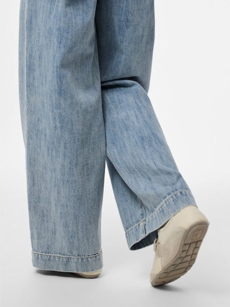 PIECES Wide Leg Denim Trousers in Light Blue