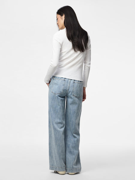 PIECES Wide Leg Denim Trousers in Light Blue