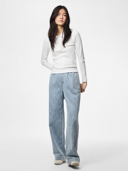 PIECES Wide Leg Denim Trousers in Light Blue