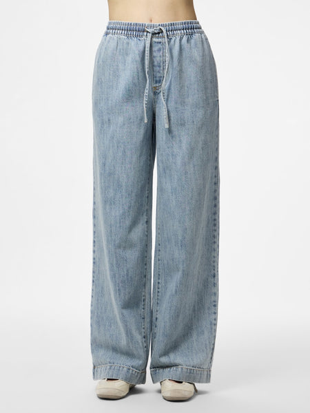 PIECES Wide Leg Denim Trousers in Light Blue