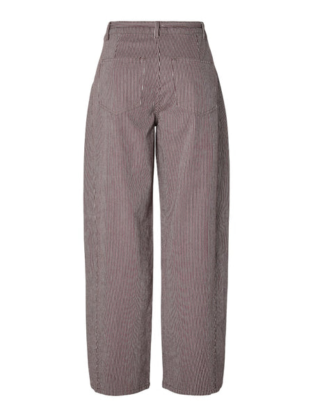 PIECES Pinstripe Tie Belt Barrel Jeans in Brown