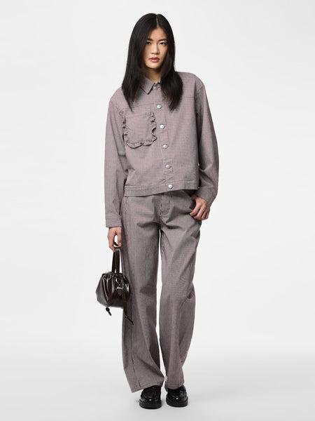 PIECES Pinstripe Tie Belt Barrel Jeans in Brown