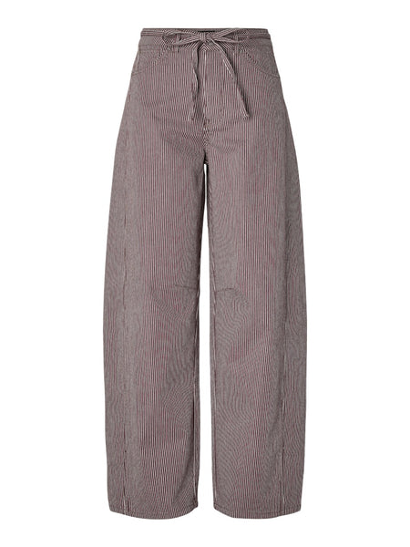 PIECES Pinstripe Tie Belt Barrel Jeans in Brown