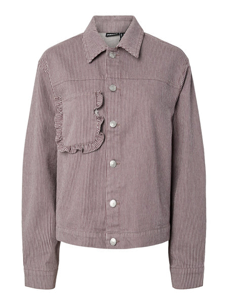 PIECES Pinstripe Denim Jacket in Brown