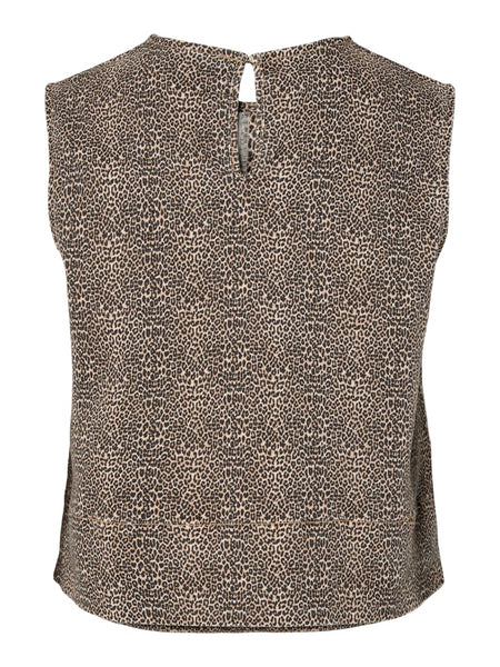 PIECES Sleeveless Leopard Print Denim Top