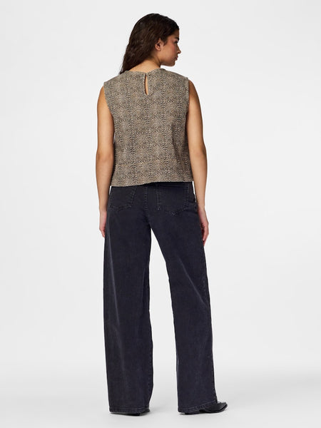 PIECES Sleeveless Leopard Print Denim Top