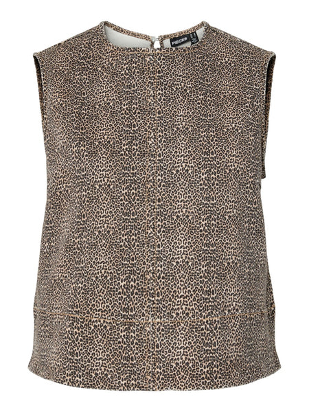 PIECES Sleeveless Leopard Print Denim Top