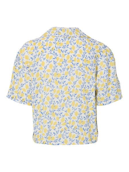 PIECES Short Sleeve Lemon Print Shirt in White