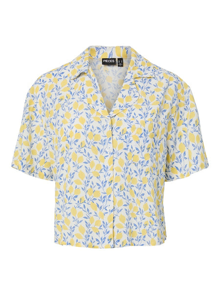 PIECES Short Sleeve Lemon Print Shirt in White