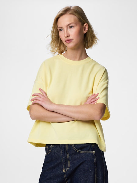 PIECES Short Sleeve Sweatshirt in Yellow