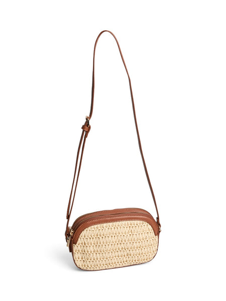 PIECES Small Cross Body Straw Bag in Beige