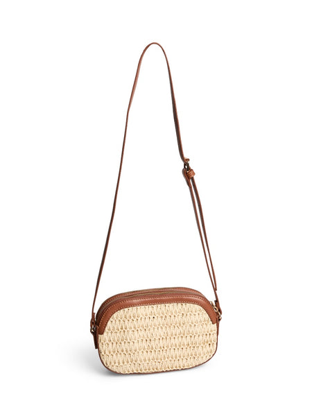 PIECES Small Cross Body Straw Bag in Beige