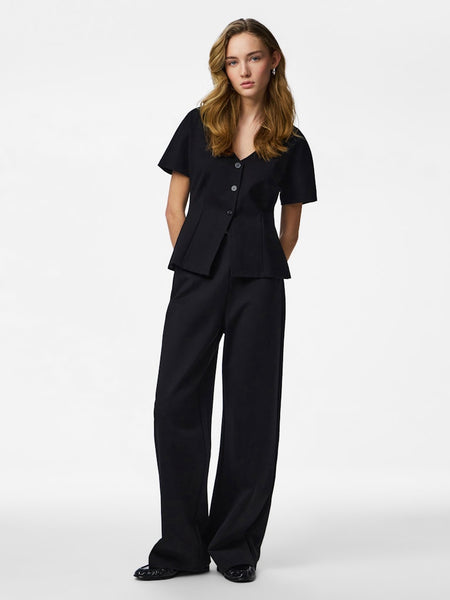 PIECES Short Sleeve Button Cardigan in Black