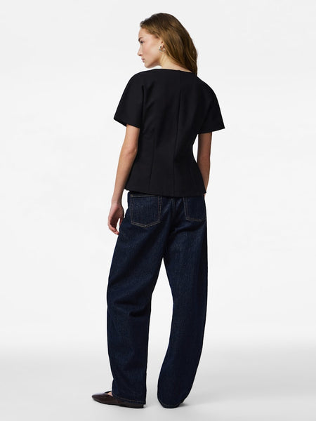PIECES Short Sleeve Button Cardigan in Black