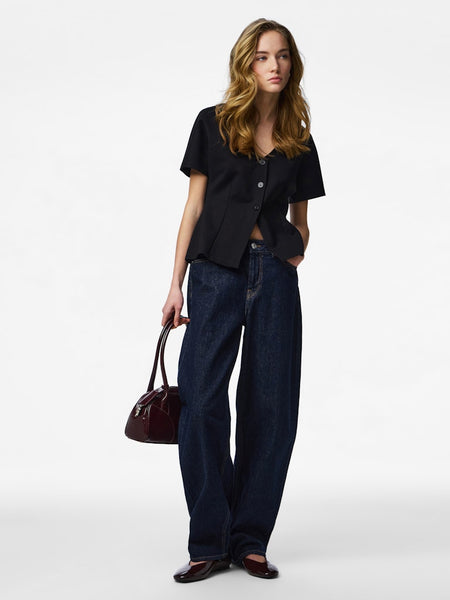 PIECES Short Sleeve Button Cardigan in Black