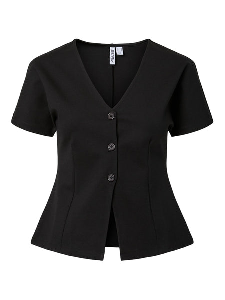 PIECES Short Sleeve Button Cardigan in Black