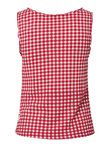 PIECES Sleeveless Checked Reversible Top in Red