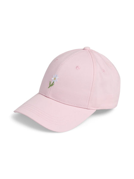 PIECES Embroidered Flower Cap in Pink