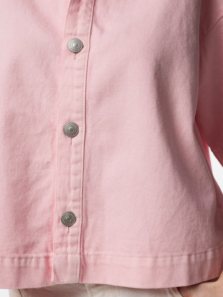 PIECES Short Sleeve Denim Shirt in Pink