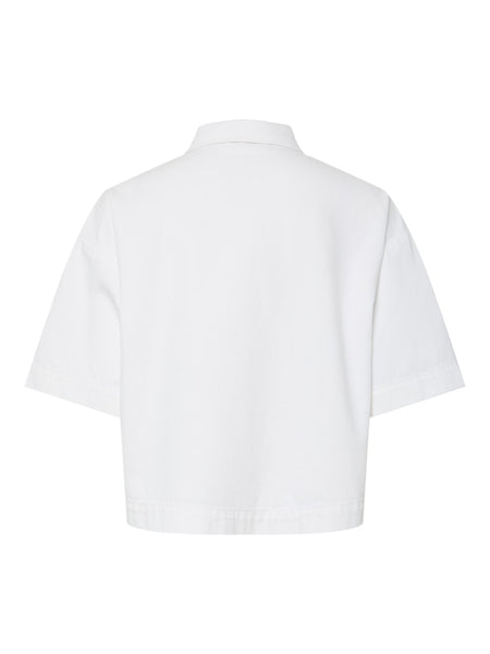 PIECES Short Sleeve Denim Shirt in White