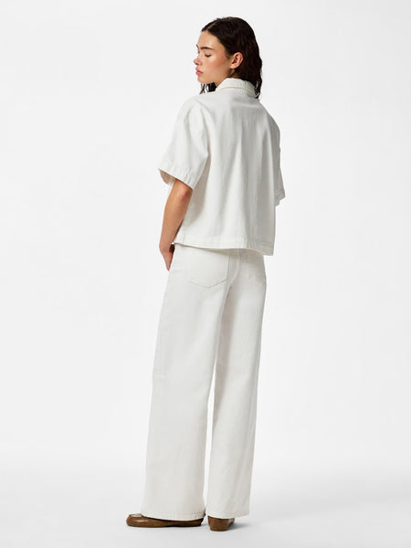 PIECES Short Sleeve Denim Shirt in White