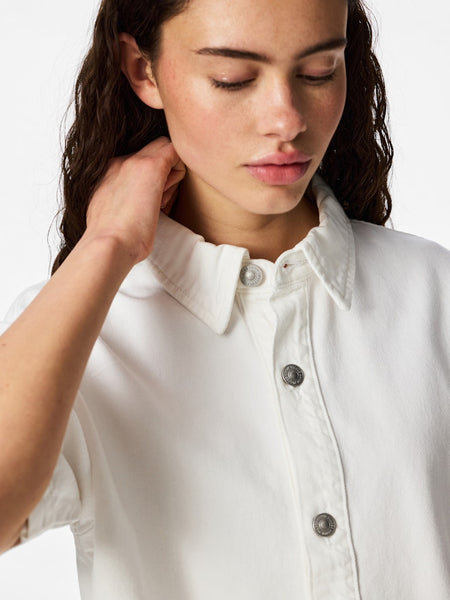 PIECES Short Sleeve Denim Shirt in White