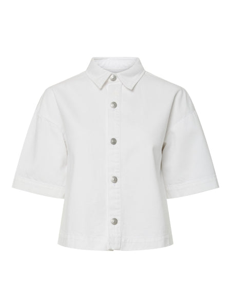 PIECES Short Sleeve Denim Shirt in White