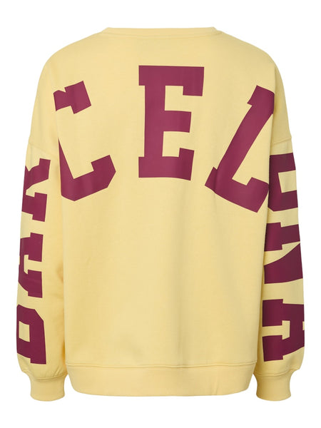 PIECES Oversized Printed "Barcelona" Sweatshirt in Yellow