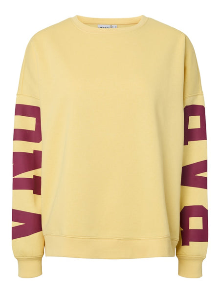 PIECES Oversized Printed "Barcelona" Sweatshirt in Yellow