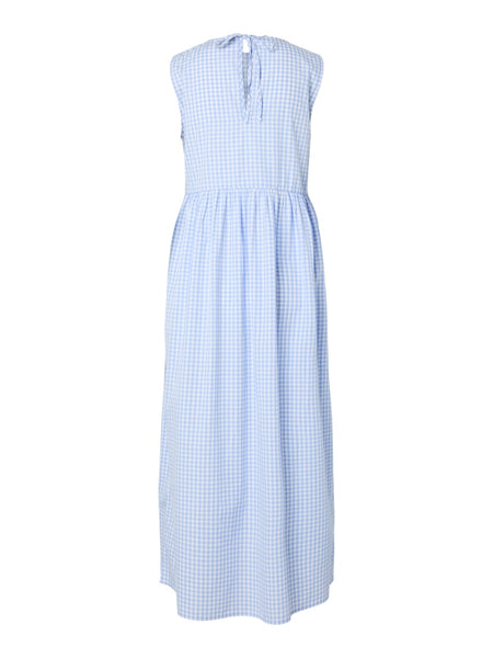PIECES Checked Sleeveless Ankle Dress in Blue