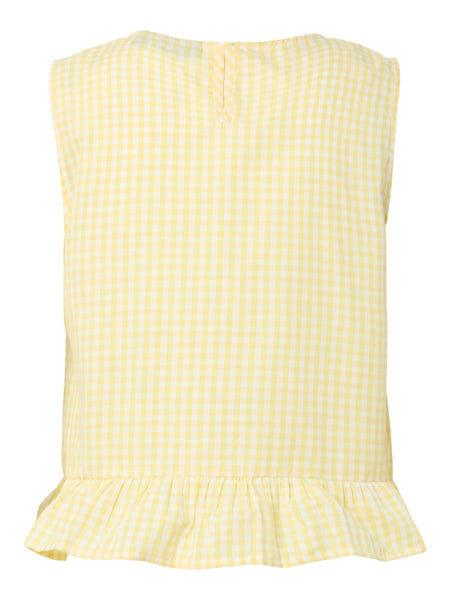 PIECES Checked Sleeveless Peplum Top in Yellow