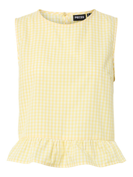 PIECES Checked Sleeveless Peplum Top in Yellow