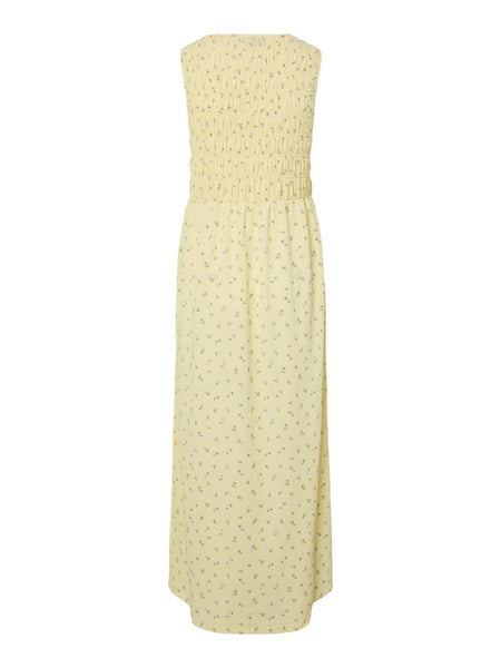 PIECES Long Floral Sleeveless Smock Dress in Yellow