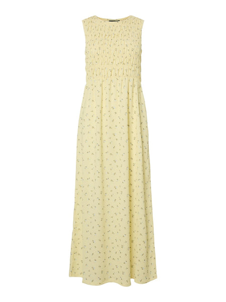 PIECES Long Floral Sleeveless Smock Dress in Yellow