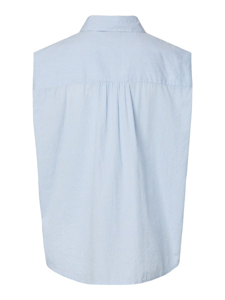 PIECES Striped Sleeveless Shirt in Blue