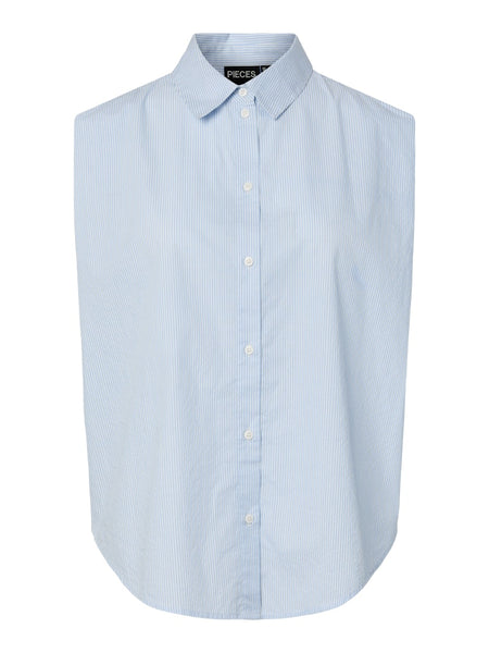 PIECES Striped Sleeveless Shirt in Blue