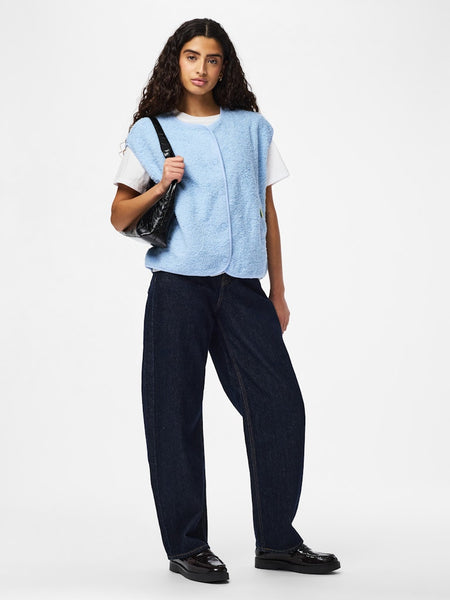 PIECES Teddy Gilet in Blue