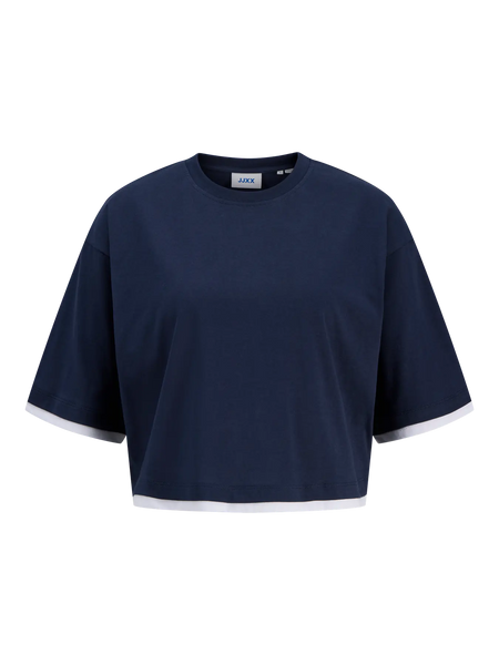 JJXX Cropped Contrast Edge T-Shirt in Navy