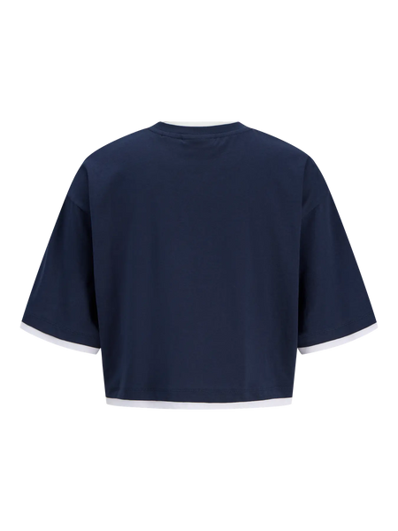 JJXX Cropped Contrast Edge T-Shirt in Navy