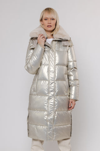 Rino & Pelle Long Padded Metallic Coat in Gold