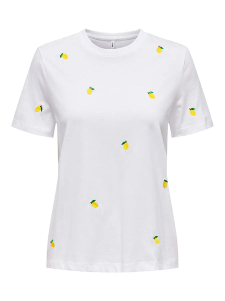 ONLY Embroidered Lemon T-Shirt in White