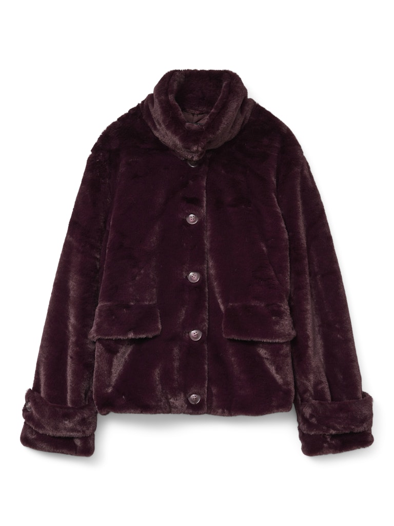 VERO MODA Short Faux Fur Jacket in Burgundy