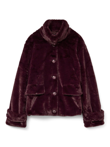 VERO MODA Short Faux Fur Jacket in Burgundy